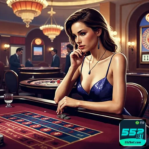 Imagem de um casino com o logo 552bet, destaque para jogos de azar em um ambiente moderno e atrativo.